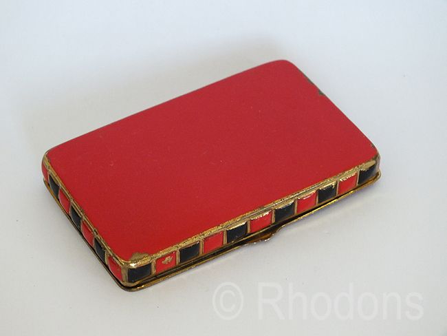 Old Tin Box-Red & Black Enamels-Early / Mid 1900s Vintage