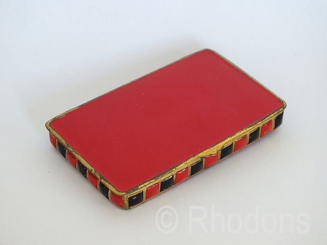 Old Tin Box-Red & Black Enamels-Early / Mid 1900s Vintage