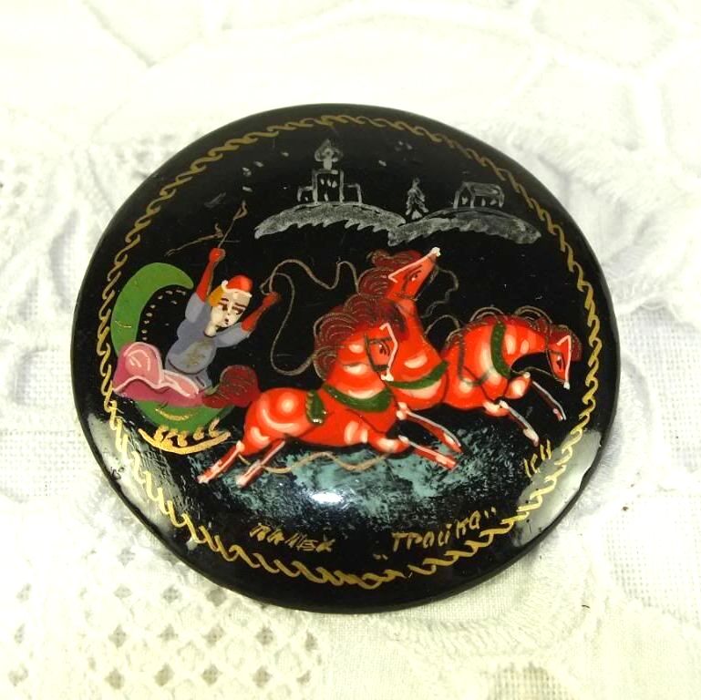 Russian Lacquered Brooch, Sledge Design