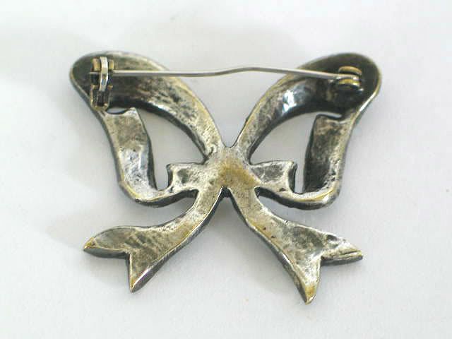 Marcasite With Faux Pearl Bow Brooch-Circa 1930s-1940s