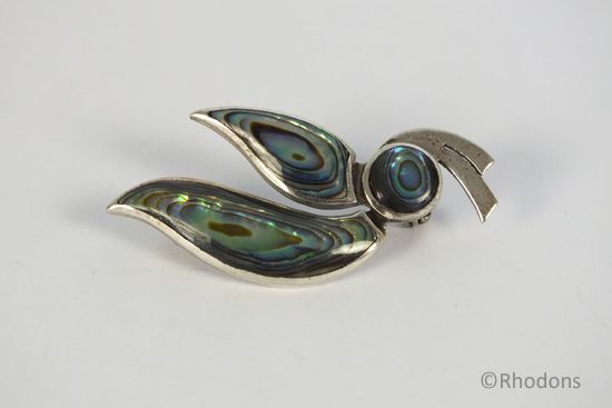 Abalone Bird Pin Brooch-Silver Backed