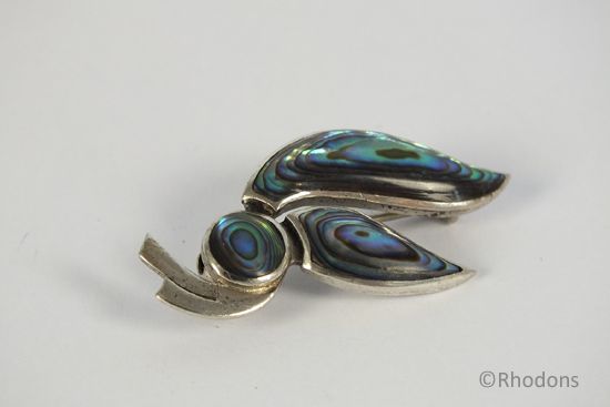 Abalone Bird Pin Brooch-Silver Backed