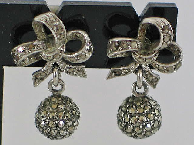Marcasite Earrings-Bow and Ball Drops