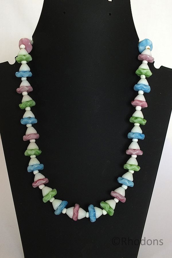 Marbled Milk Glass Bead Necklace-1950s