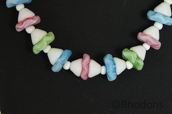 Marbled Milk Glass Bead Necklace-1950s