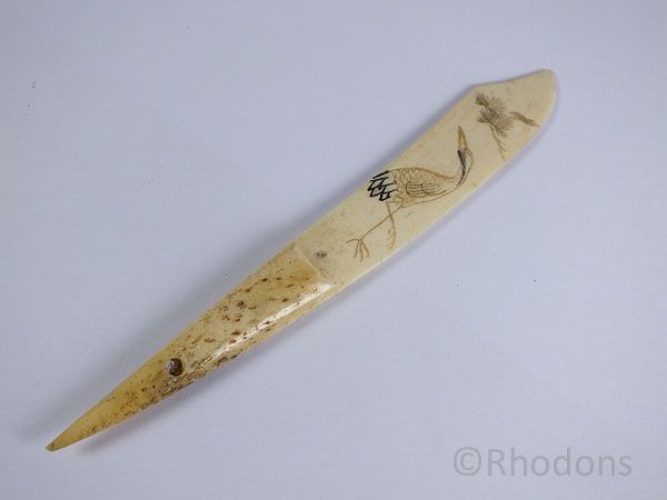 Oriental Carved Bone Letter Opener With Bird Motif. Early / Mid 1900s
