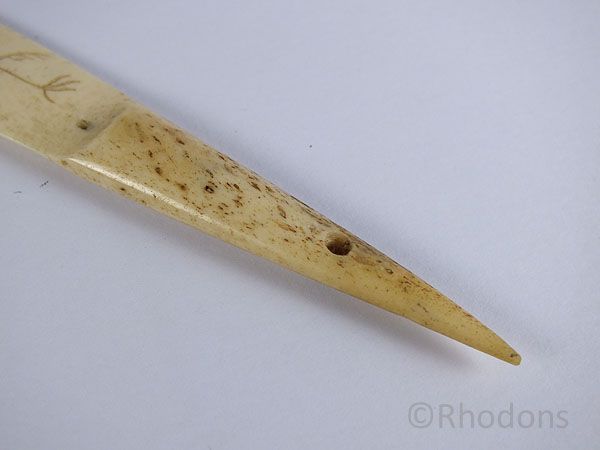 Oriental Carved Bone Letter Opener With Bird Motif. Early / Mid 1900s
