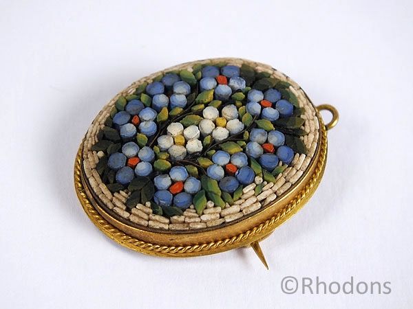 Italian Micro Mosaic Brooch, Necklace Pendant. Antique  Late 1800s / Early 1900s