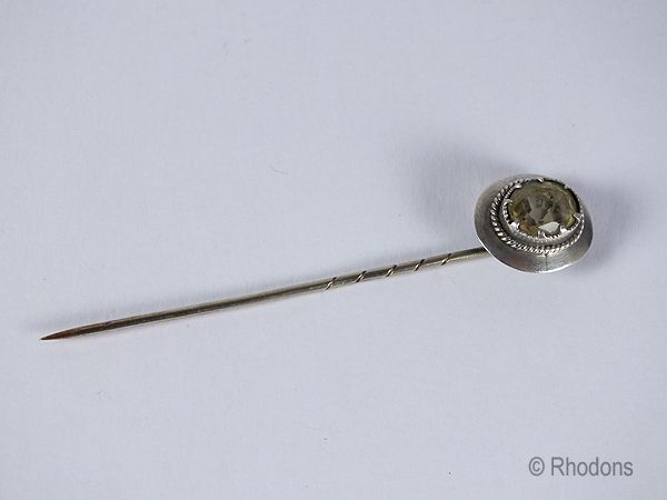 Antique Silver & Citrine Stick Pin, Lapel Pin, Tie Pin, Scarf Pin