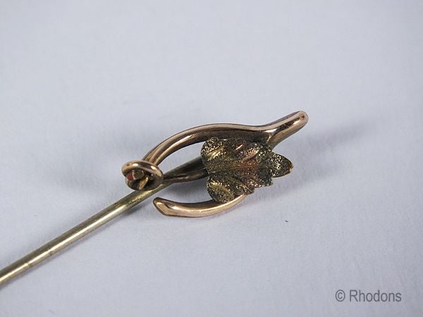 Antique Stickpin, Tiepin, Scarf Pin With Wishbone & Leaf Design