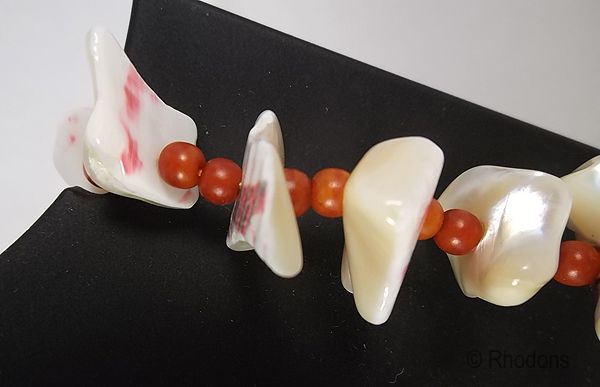 Mother of Pearl and Red Coral Bead Necklace