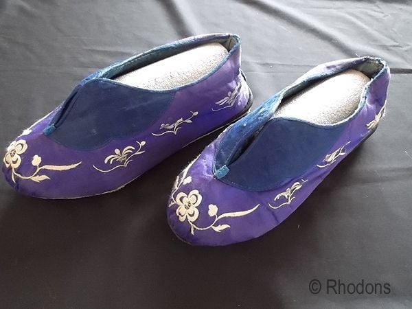 Antique  Chinese Silk & Satin Embroidered Slippers, Shoes