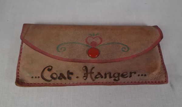 Folding Travel Coat Hanger With Pink Leather Case-Circa1950s Vintage