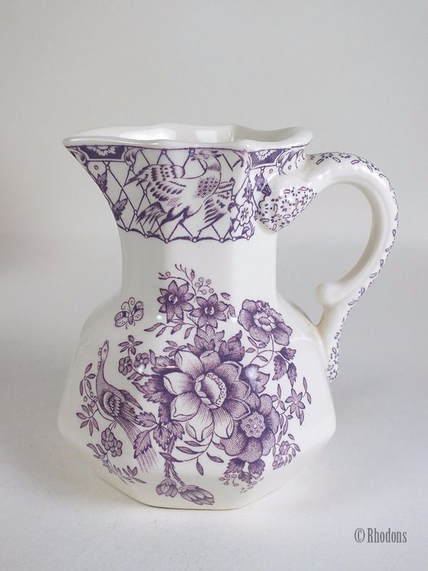 Masons Ironstone Milk Jug / Creamer, Purple & White 'Stratford' Pattern.