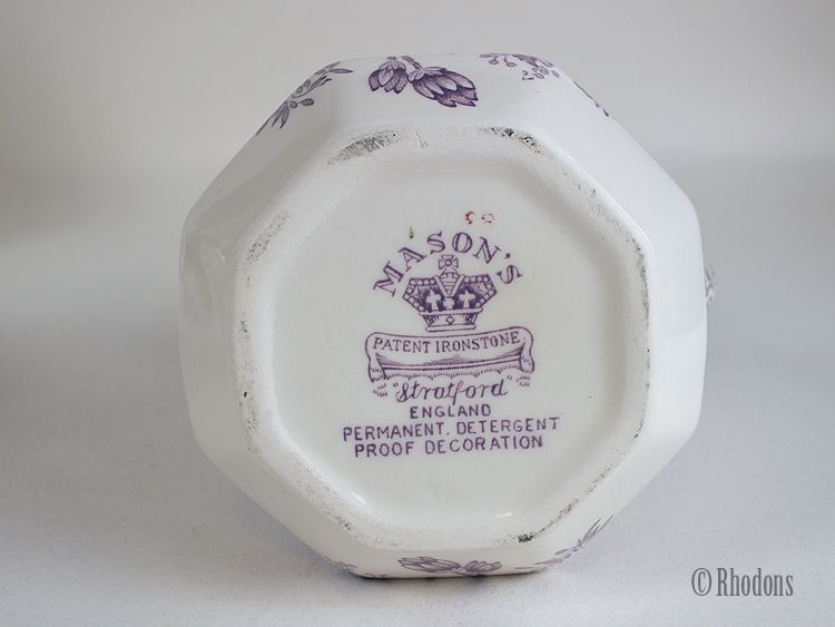 Masons Ironstone Milk Jug / Creamer, Purple & White 'Stratford' Pattern.