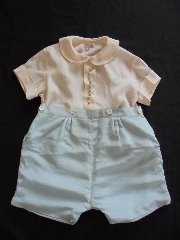1950s Baby Romper Suit, Agatha Brand, Cream & Blue With Embroidery 