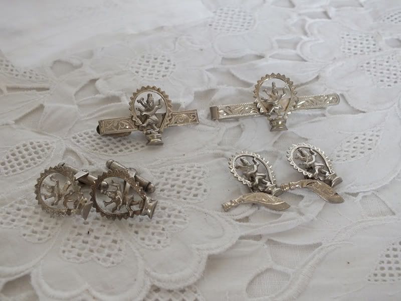 Antique Indian Silver Cuff Links & Tie Clips Circa 1920s