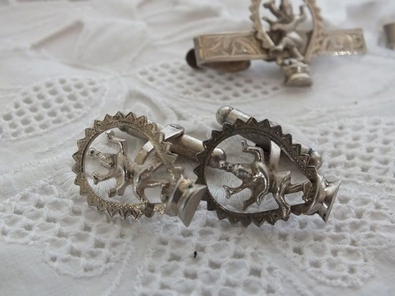 Antique Indian Silver Cuff Links & Tie Clips Circa 1920s