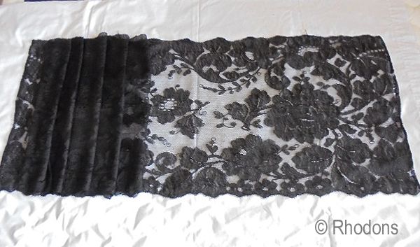 Victorian Black Blonde Lace Wrap, Shawl, Veil. Hand Finished Black Blonde Lace, Levers Mill