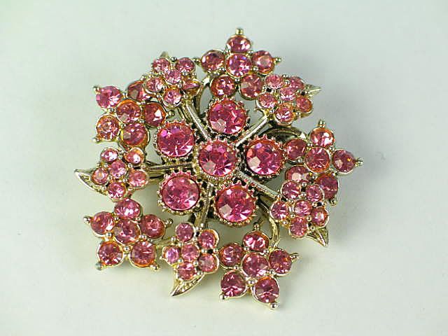 Pink Starburst Rhinestone Pin Brooch