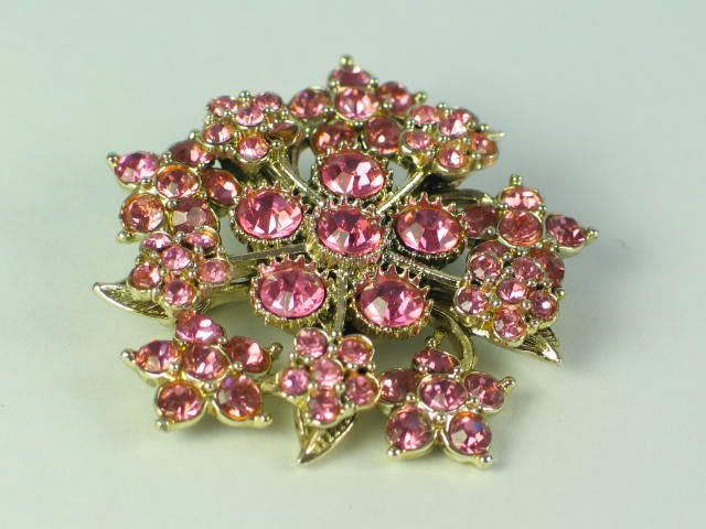 Pink Starburst Rhinestone Pin Brooch
