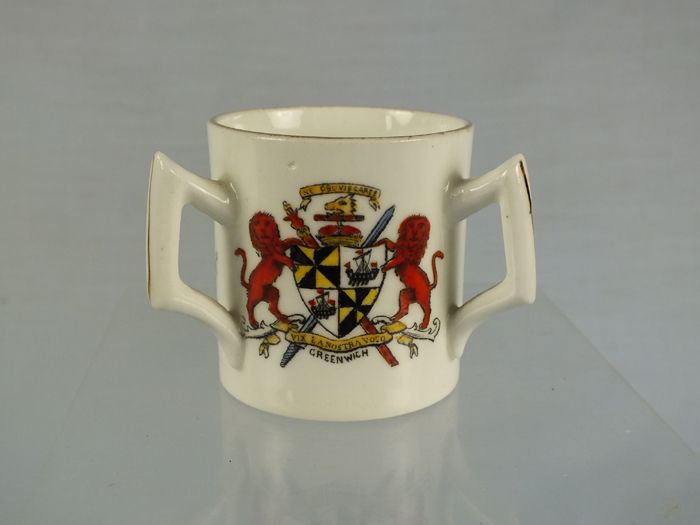 Crested China Tyg, Arms of London, Greenwich and Kent, Fenton China