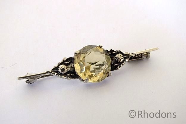 Scottish Thistle Bar Brooch, Silver and Citrine