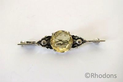 Scottish Thistle Bar Brooch, Silver and Citrine