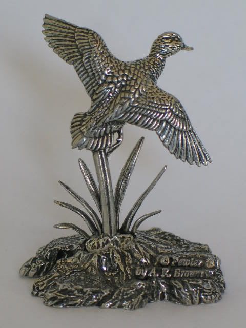 Pewter Flying Duck Figure By A R Brown