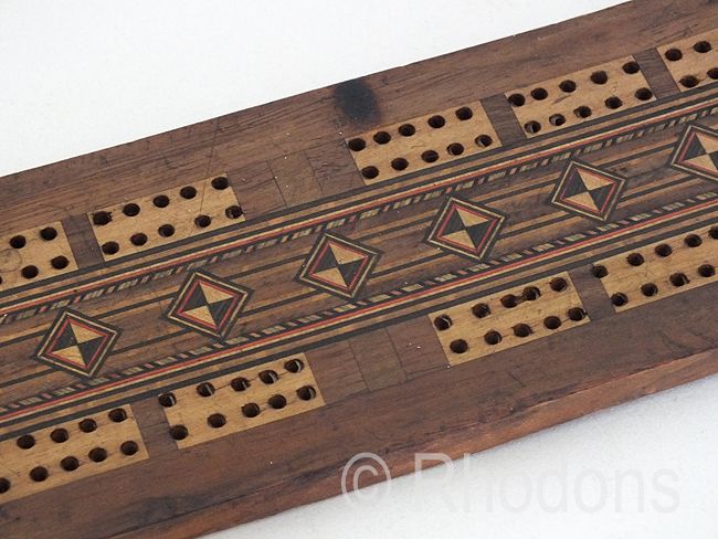 Cribbage Board with Geometric Inlays-Circa Early 1900s