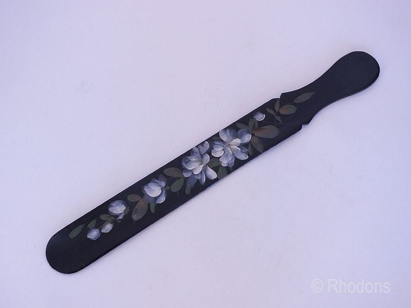 Handpainted Black Lacquer Page Turner Circa 19th Century