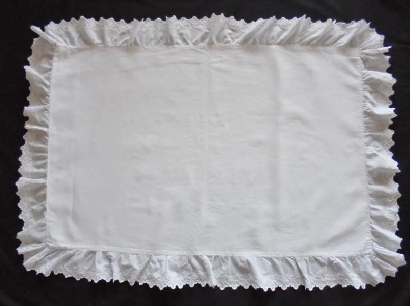 Irish Linen Pillowcases-Pair-Shamrock Whitework Frill-Victorian Edwardian