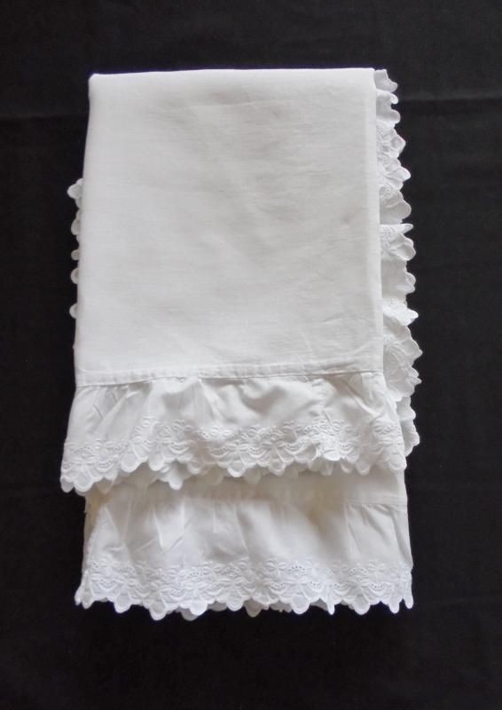 Irish Linen Pillowcases-Pair-Shamrock Whitework Frill-Victorian Edwardian