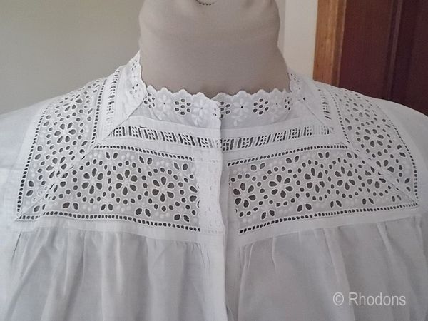Victorian Nightdress, Nightgown With White & Cut Work Lace Bodice