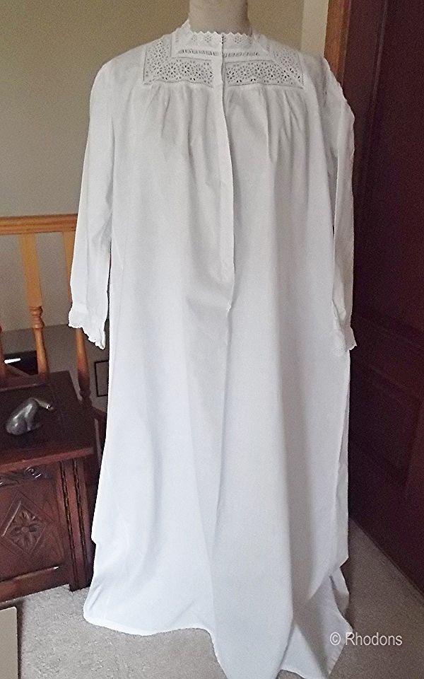 Victorian Nightdress, Nightgown With White & Cut Work Lace Bodice