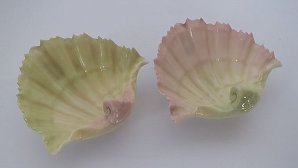 Royal Worcester Blush Porcelain Shell Trinket Dishes, Pair