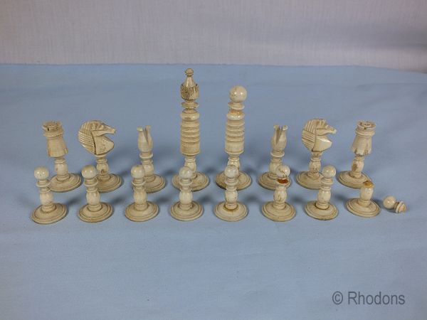 Antique Carved Bone Chess Pieces