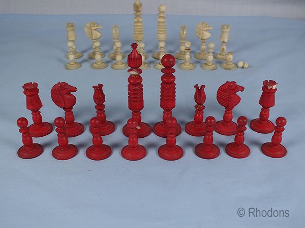 Antique Carved Bone Chess Set