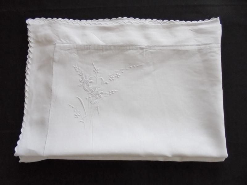 Embroidered Edwardian Era Pillowcases Whitework Drawnwork With Frill-x2