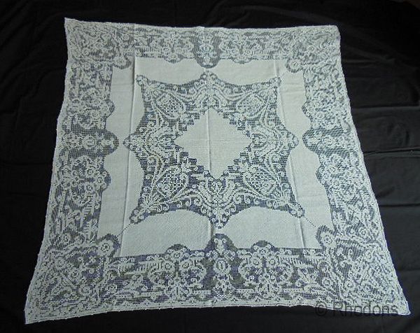 Antique Knotted Filet Lace Tablecloth
