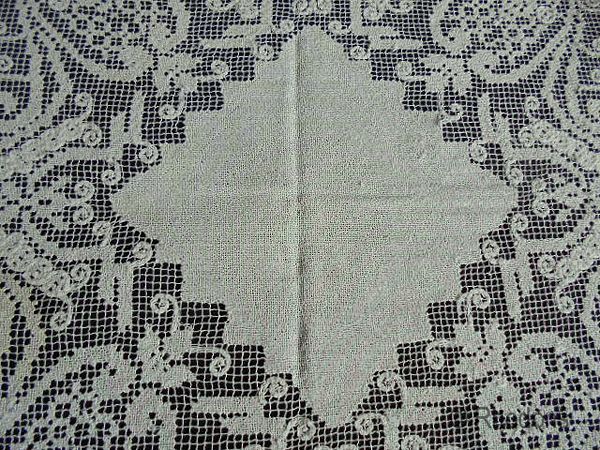 Antique Knotted Filet Lace Tablecloth
