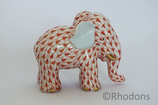 Herend Elephant Figure-Rust Fishnet Pattern