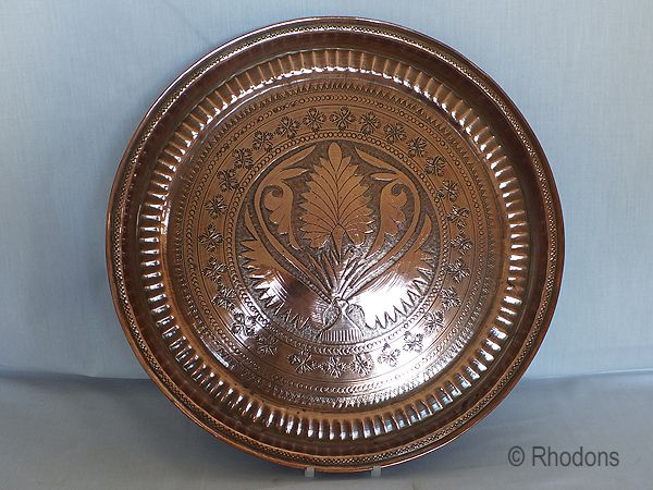 Copper Charger, Hand Decorated, Early 1900s