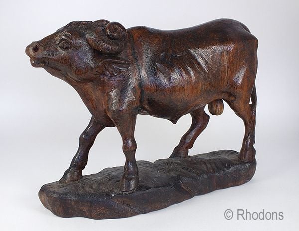 Antique Carved Wood Water Buffalo Bull