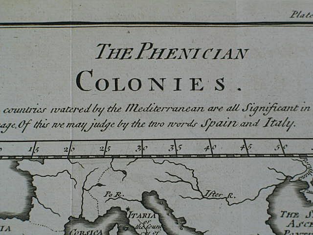 The Phenician Colonies, Antique Map Print, 18th Century