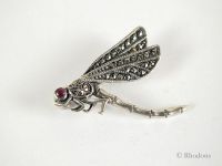 Dragonfly Pin Brooch-Silver and Marcasites-Mid 20th Century Vintage
