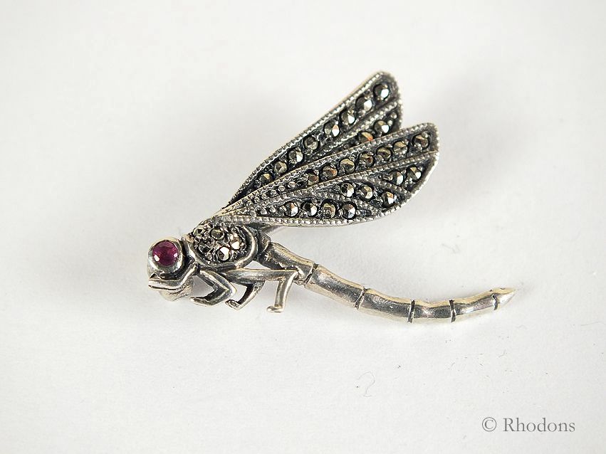 925 Silver & Marcasite Dragonfly Brooch