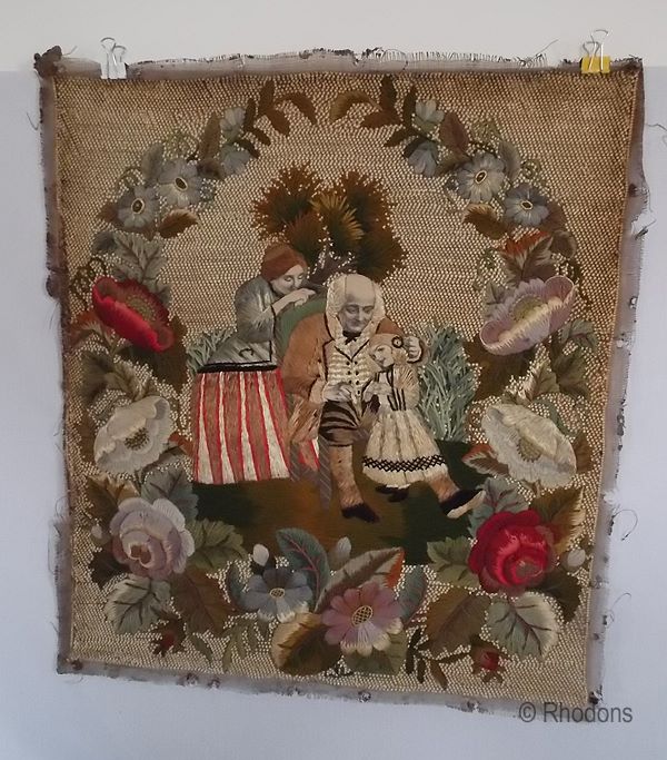 Antique Victorian Berlin Woolwork Tapestry-Family Group