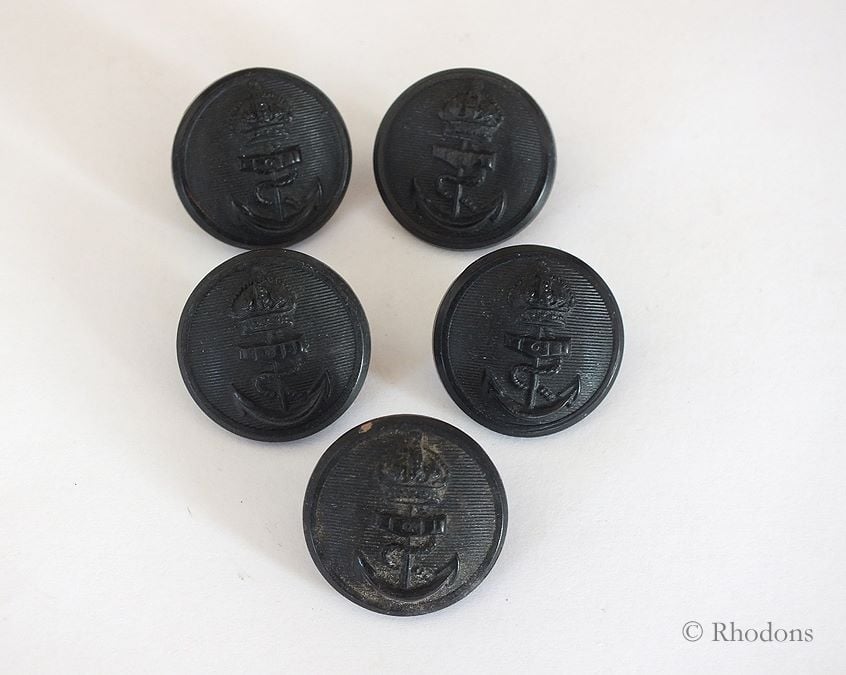 Vintage Royal Navy Uniform Buttons, Black Plastic, 22mm