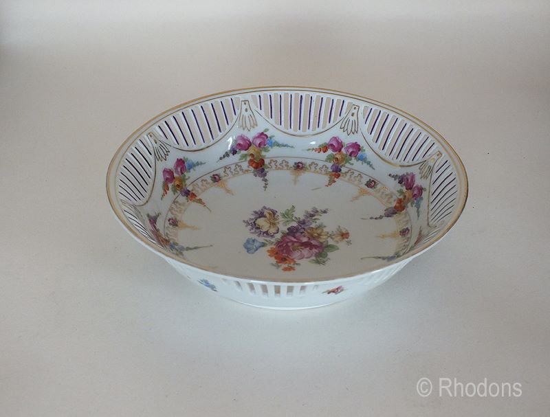 Porcelain Fruit Bowl By Schumann Bavaria, Dresden Flowers Pattern